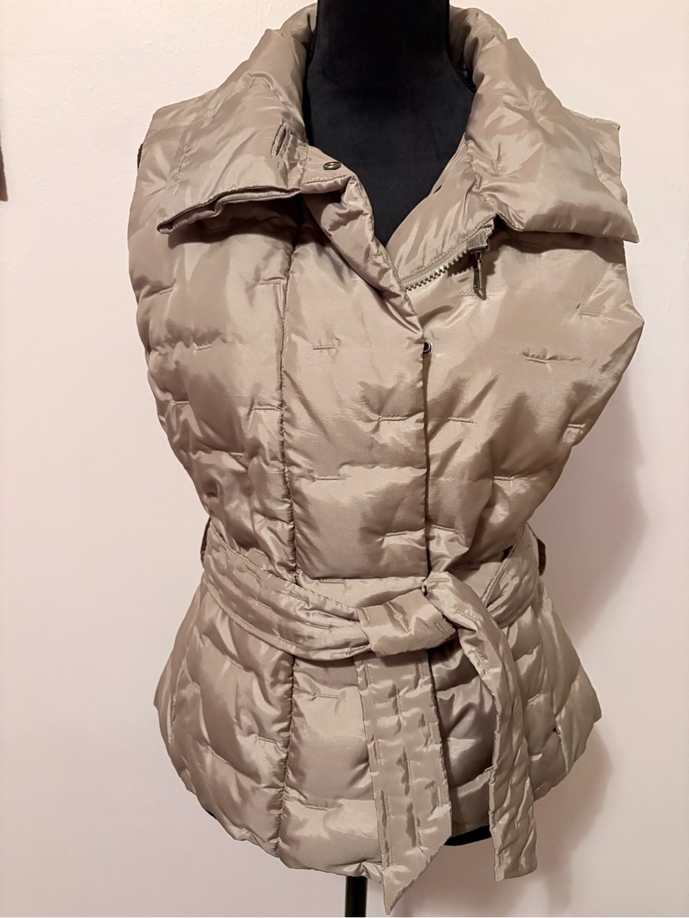 Talbots Gold Taupe Quilted Belted Puffer Vest